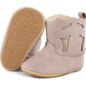 Infant Toddler Glitter Pink Faux Leather Western Rubber Sole Tassel Booties